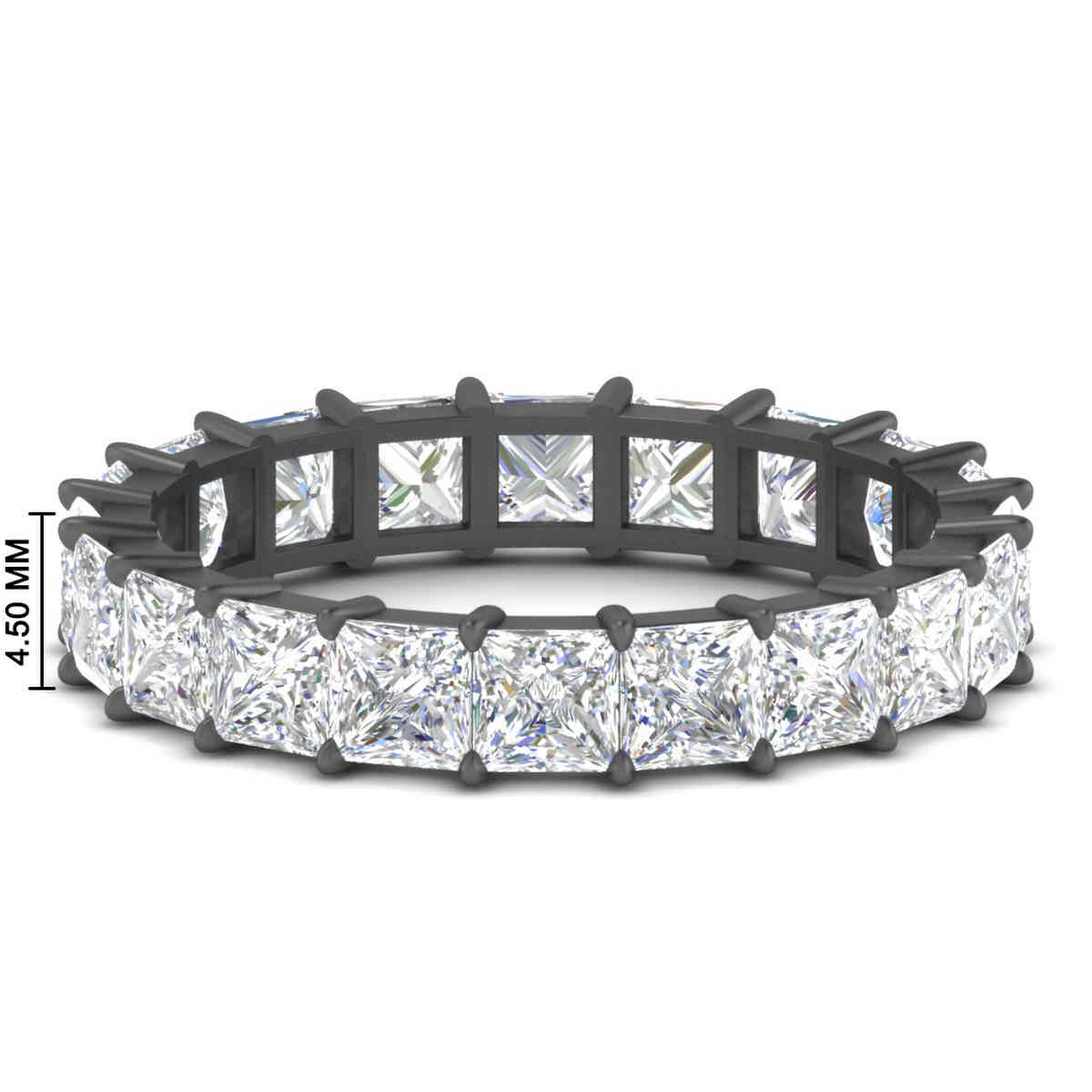 Princess Cut Diamond Eternity Black Wedding Band 4 Carat with 14K Black Gold White Diamond