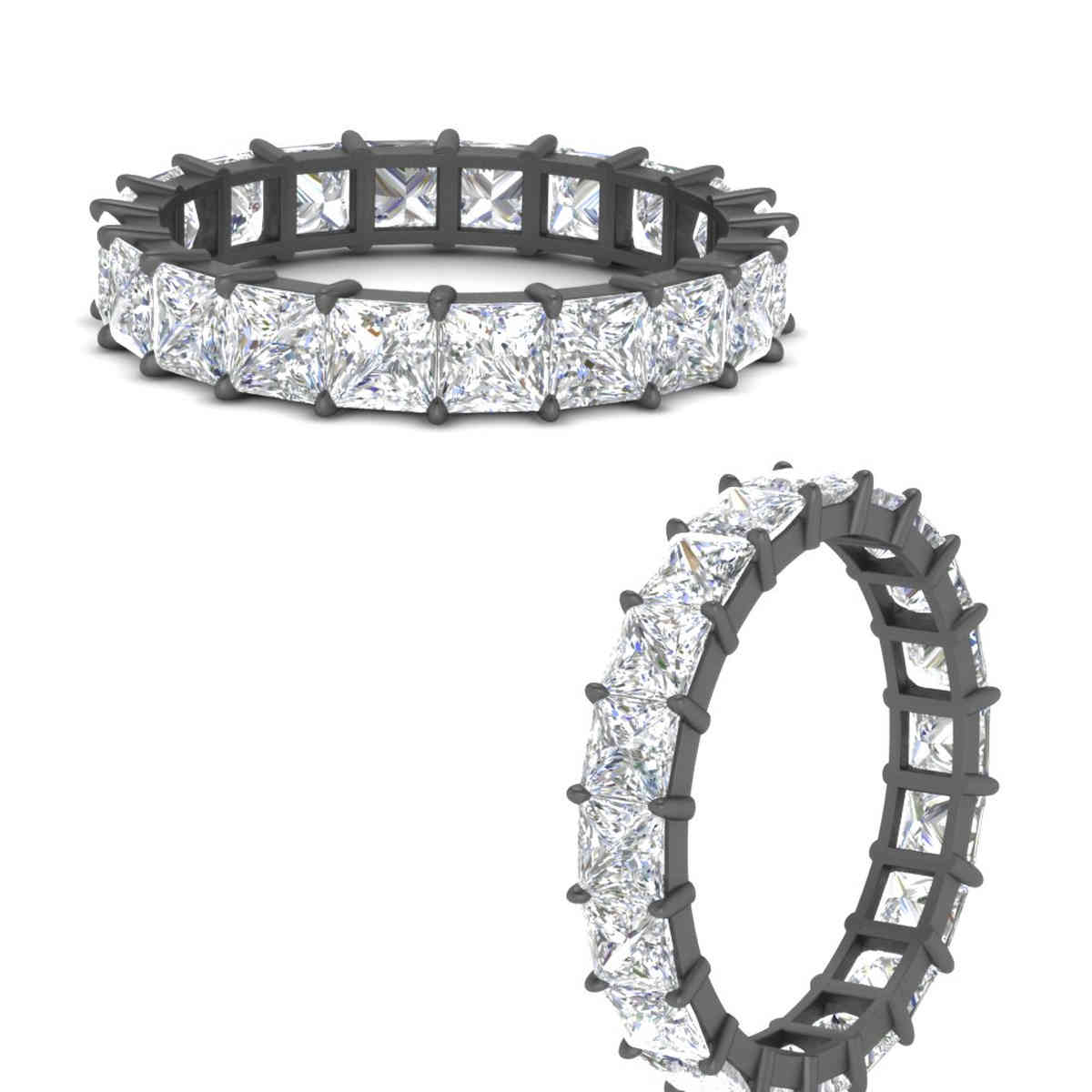 Princess Cut Diamond Eternity Black Wedding Band 4 Carat with 14K Black Gold White Diamond