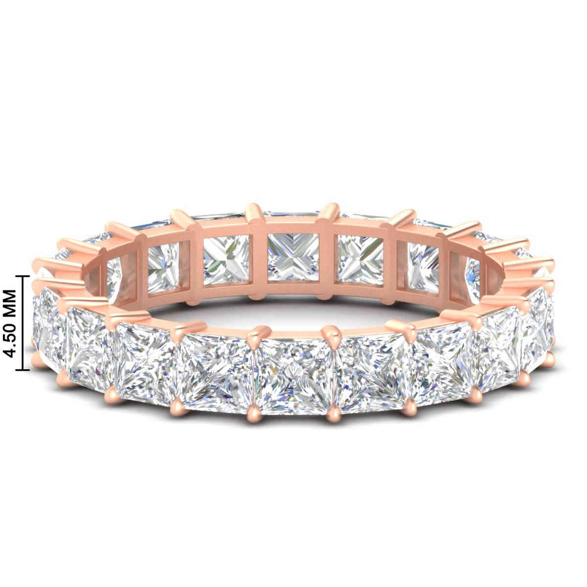 Princess Cut Diamond Eternity Wedding Band 4 Carat with 14K Rose Gold White Diamond