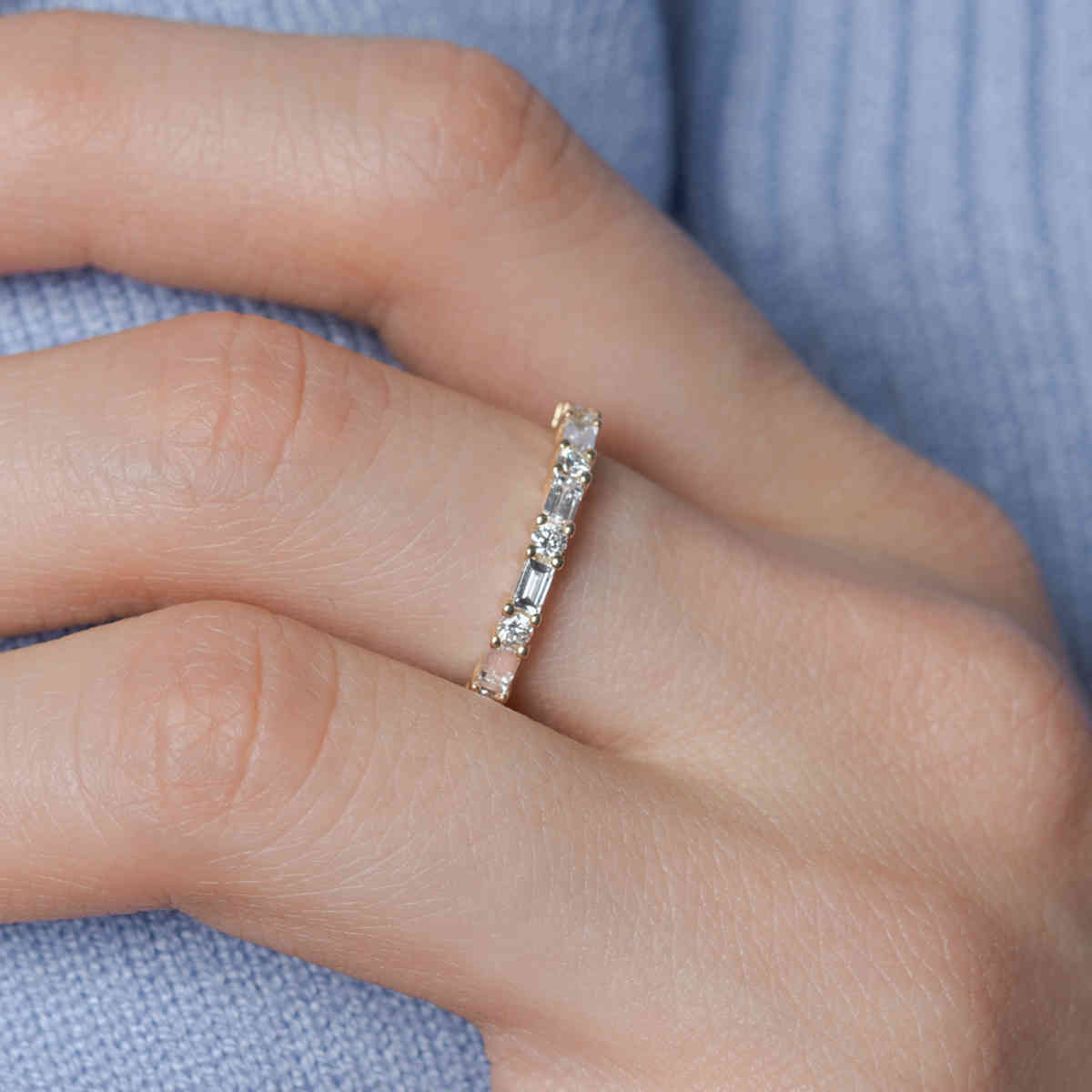 1.25 Ct. Baguette And Round Eternity Band with 14K Yellow Gold White Diamond