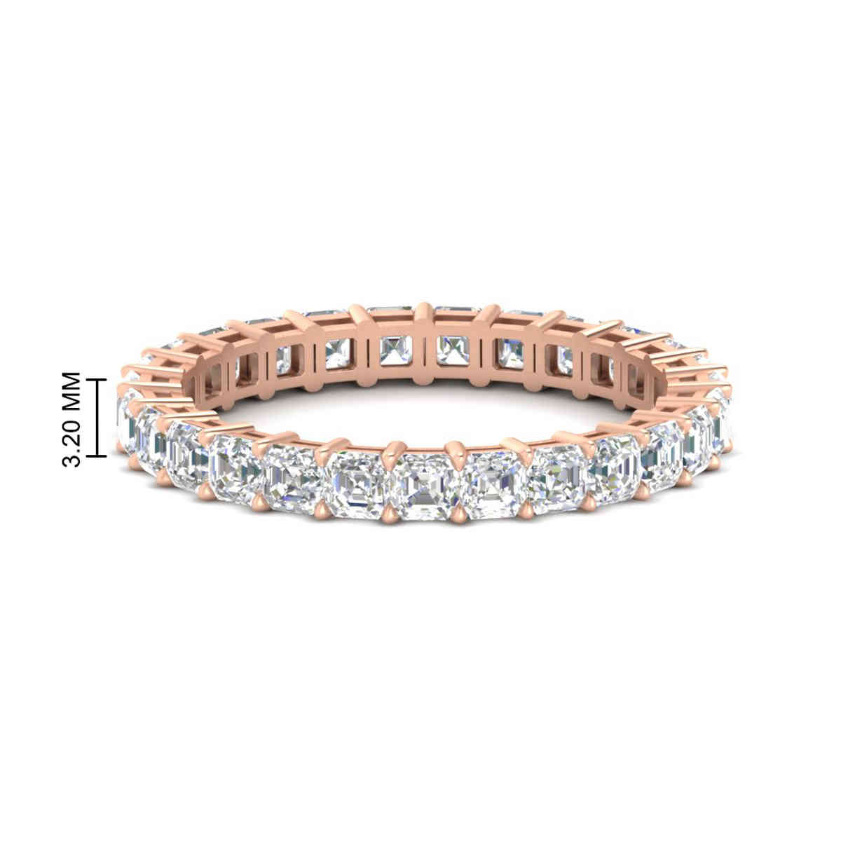 Asscher Cut 3 Carat Eternity Diamond Band with 14K Rose Gold White Diamond
