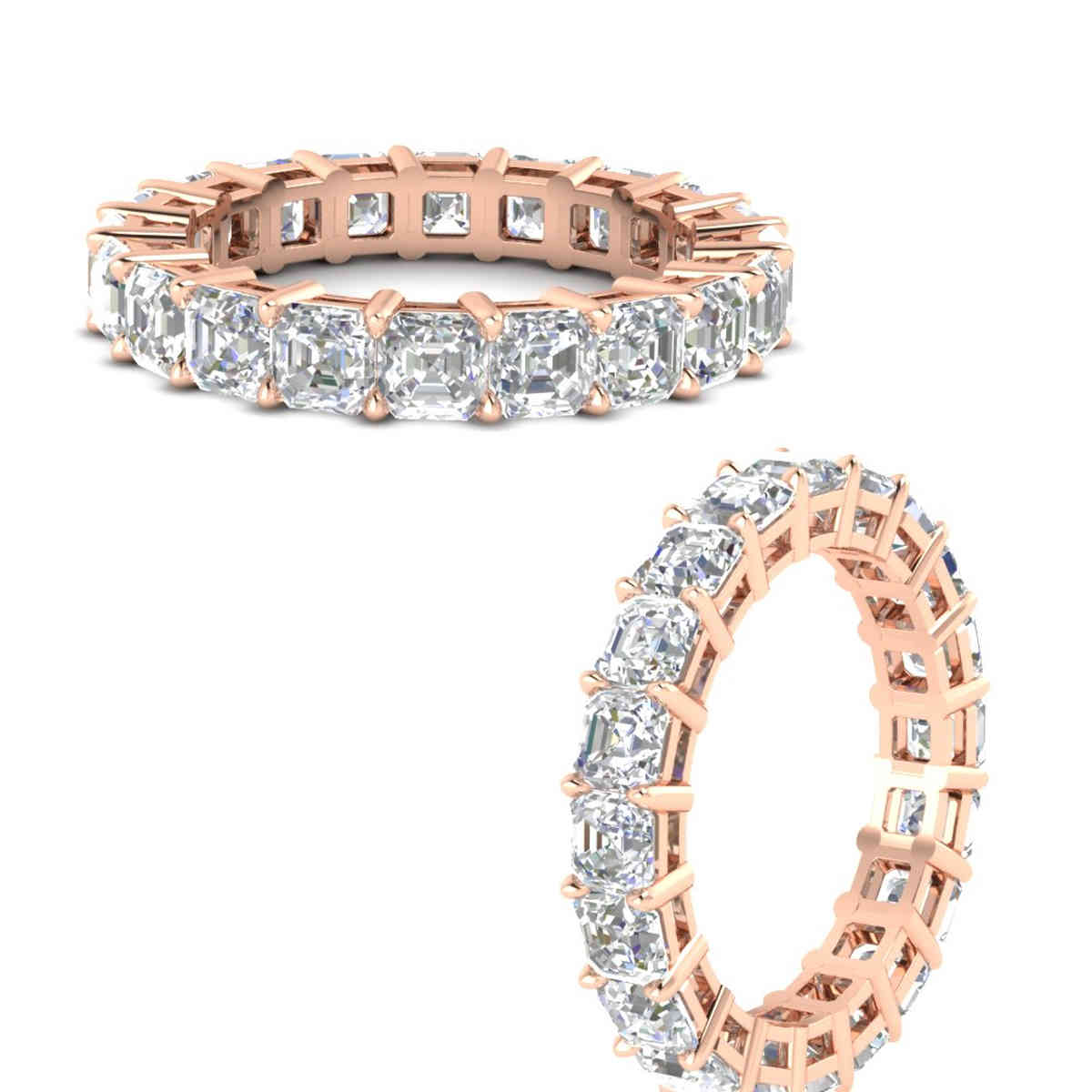 Asshcer Cut 6 Carat Anniversary Diamond Band with 14K Rose Gold White Diamond