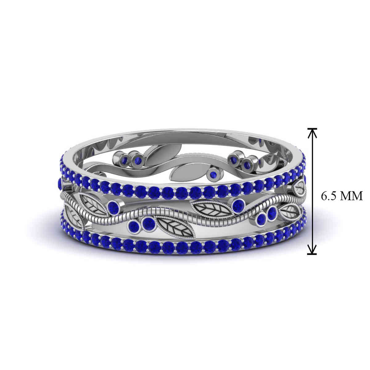 Sapphire Wide Eternity Leaf Band with 14K White Gold Blue Sapphire