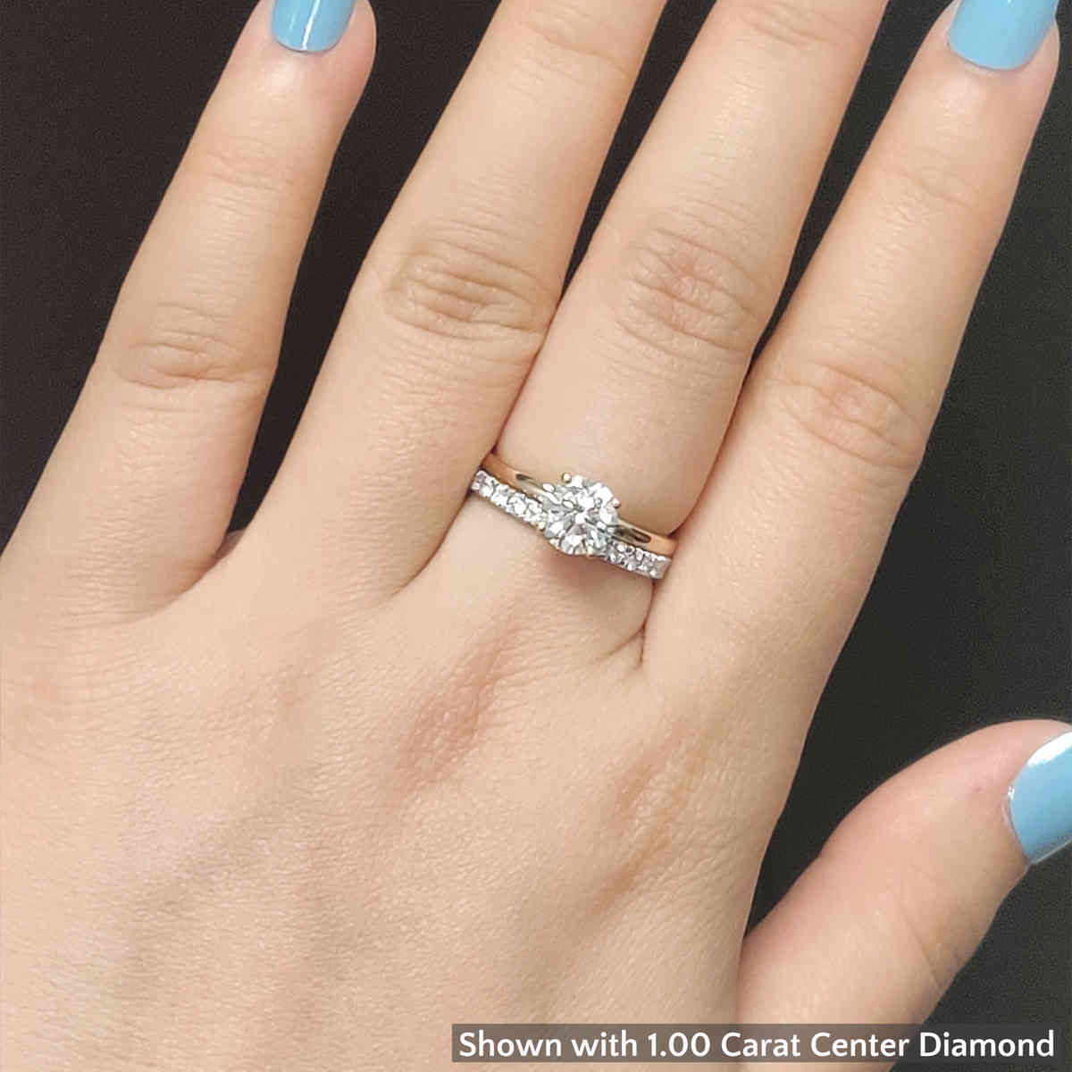 1 Carat Round Lab Solitaire Ring With Band with 14K Yellow Gold White Diamond