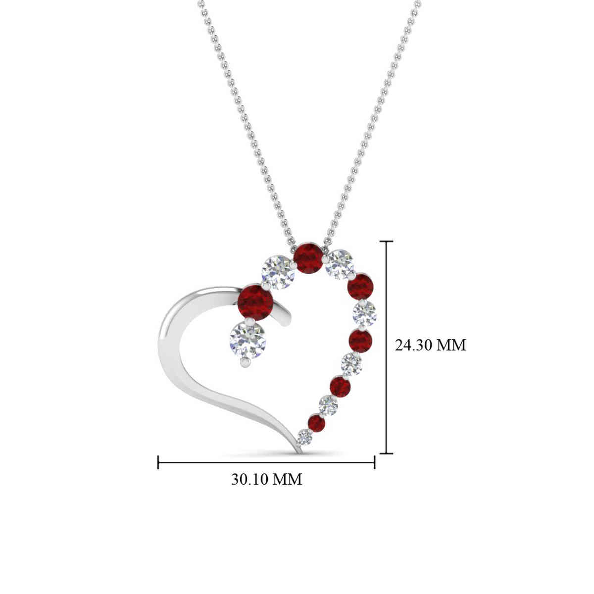 Graduated Open Heart Pendant with 18K White Gold Red Ruby