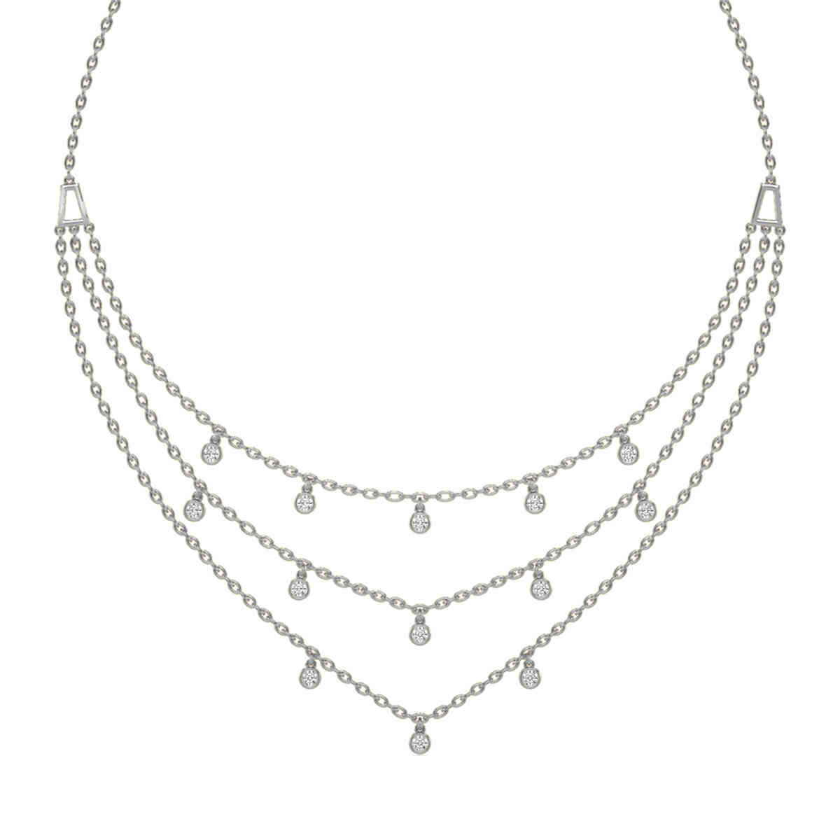 Bezel Drop Multi Strand Necklace Lab Diamond White Gold with 14K White Gold undefined