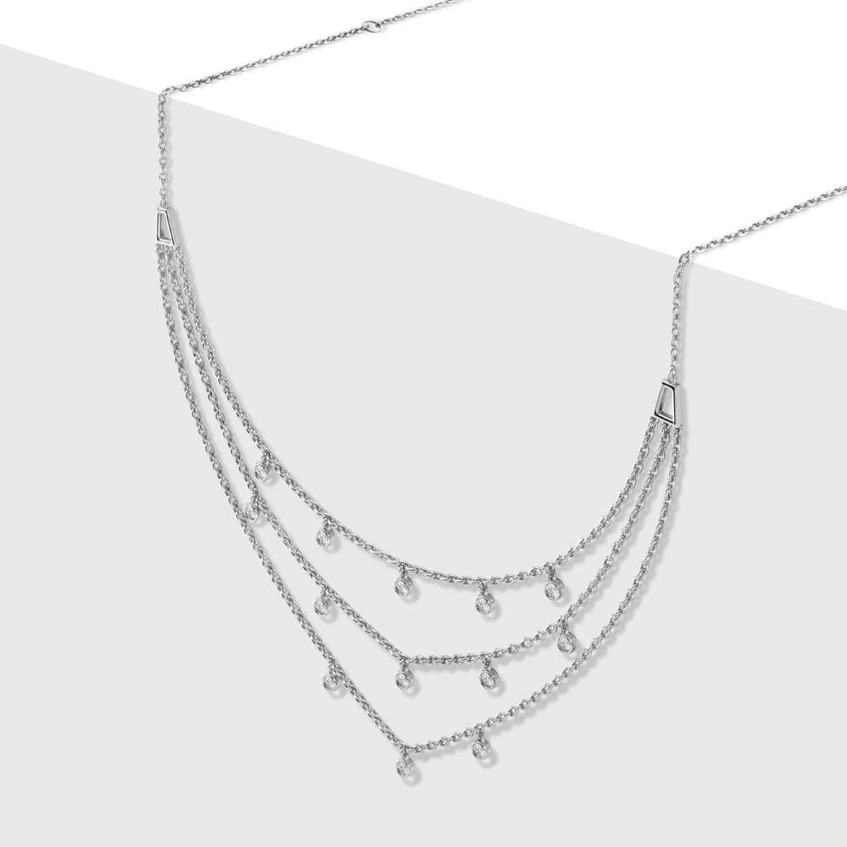 Bezel Drop Multi Strand Necklace Lab Diamond White Gold with 14K White Gold undefined