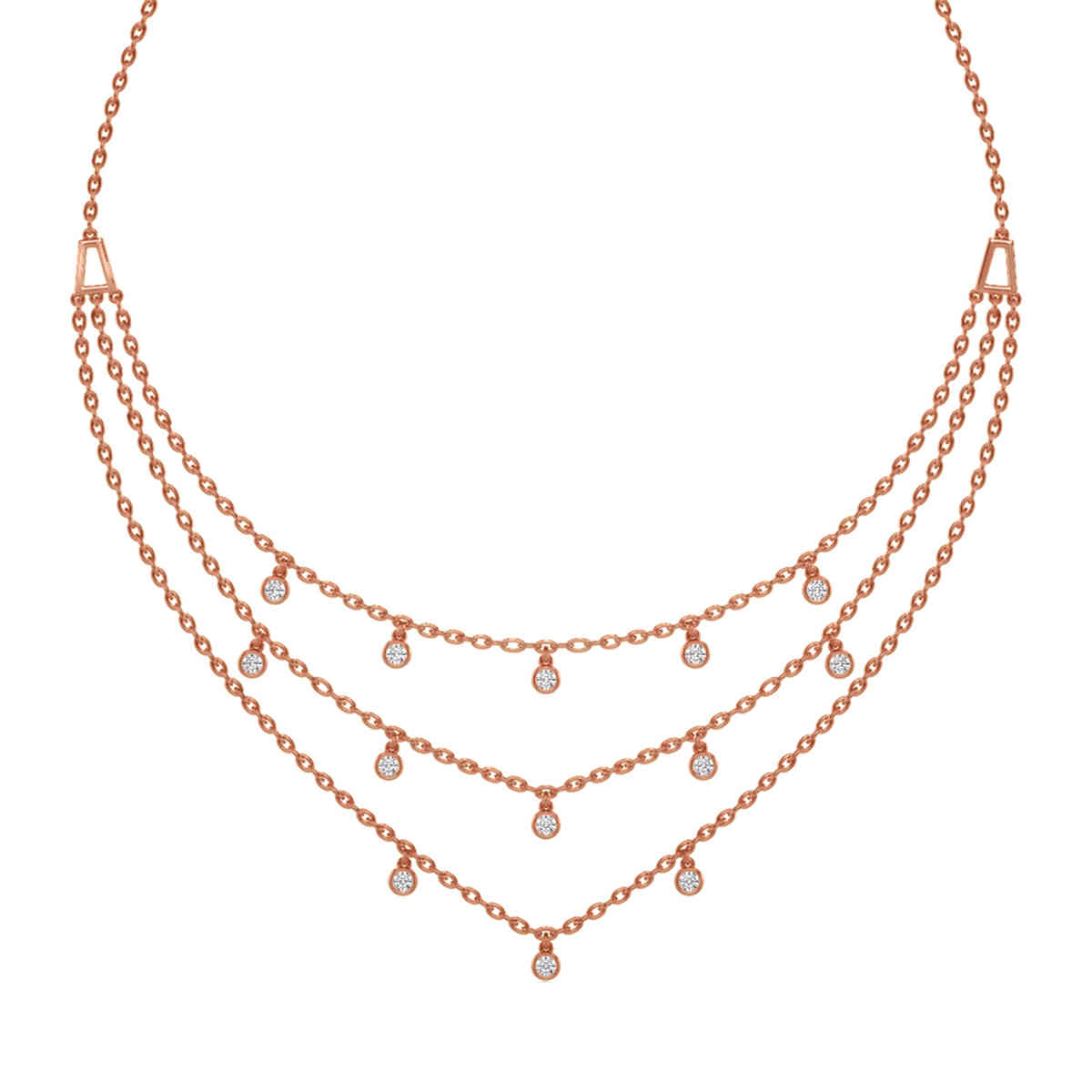 Lab Diamond Bezel Drop Multi Strand Necklace Rose Gold with 14K Rose Gold undefined
