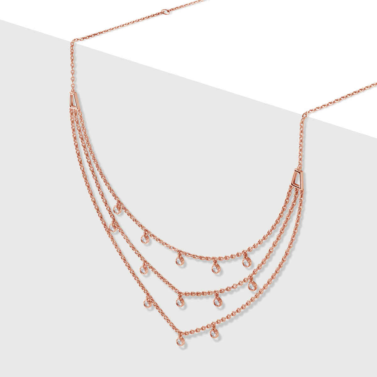 Lab Diamond Bezel Drop Multi Strand Necklace Rose Gold with 14K Rose Gold undefined