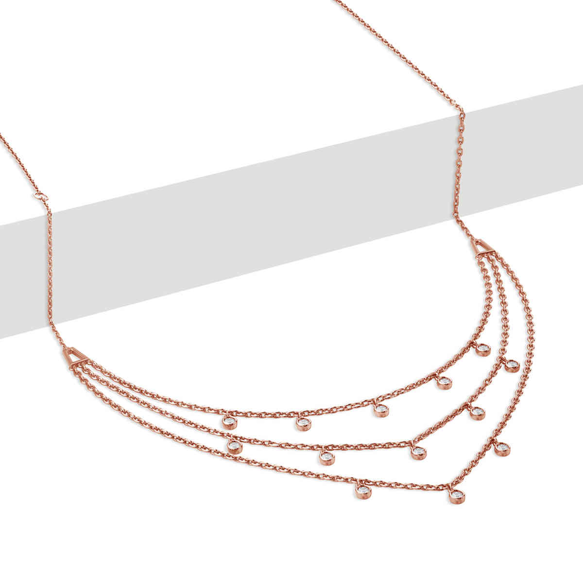 Lab Diamond Bezel Drop Multi Strand Necklace Rose Gold with 14K Rose Gold undefined