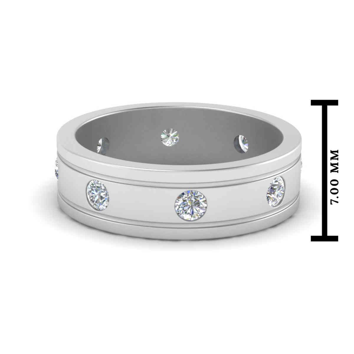 Mens Bezel Set Eternity Engagement Ring with 14K White Gold White Diamond