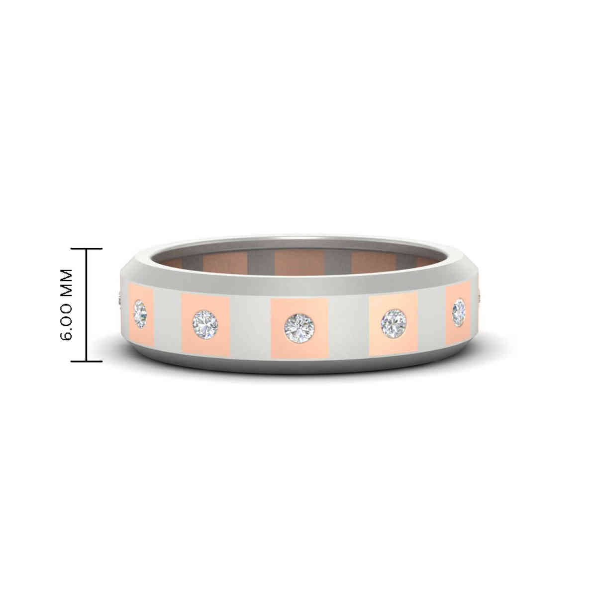 Bezel Round Mens Wedding Ring with 14K White Gold White Diamond