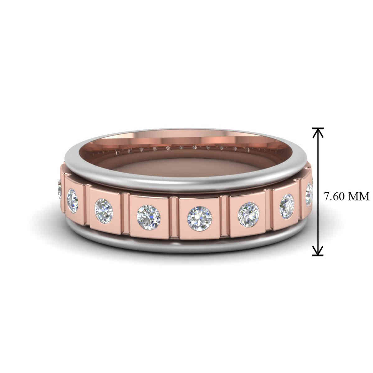 2 Tone Mens Diamond Wedding Band with 14K Rose Gold White Diamond