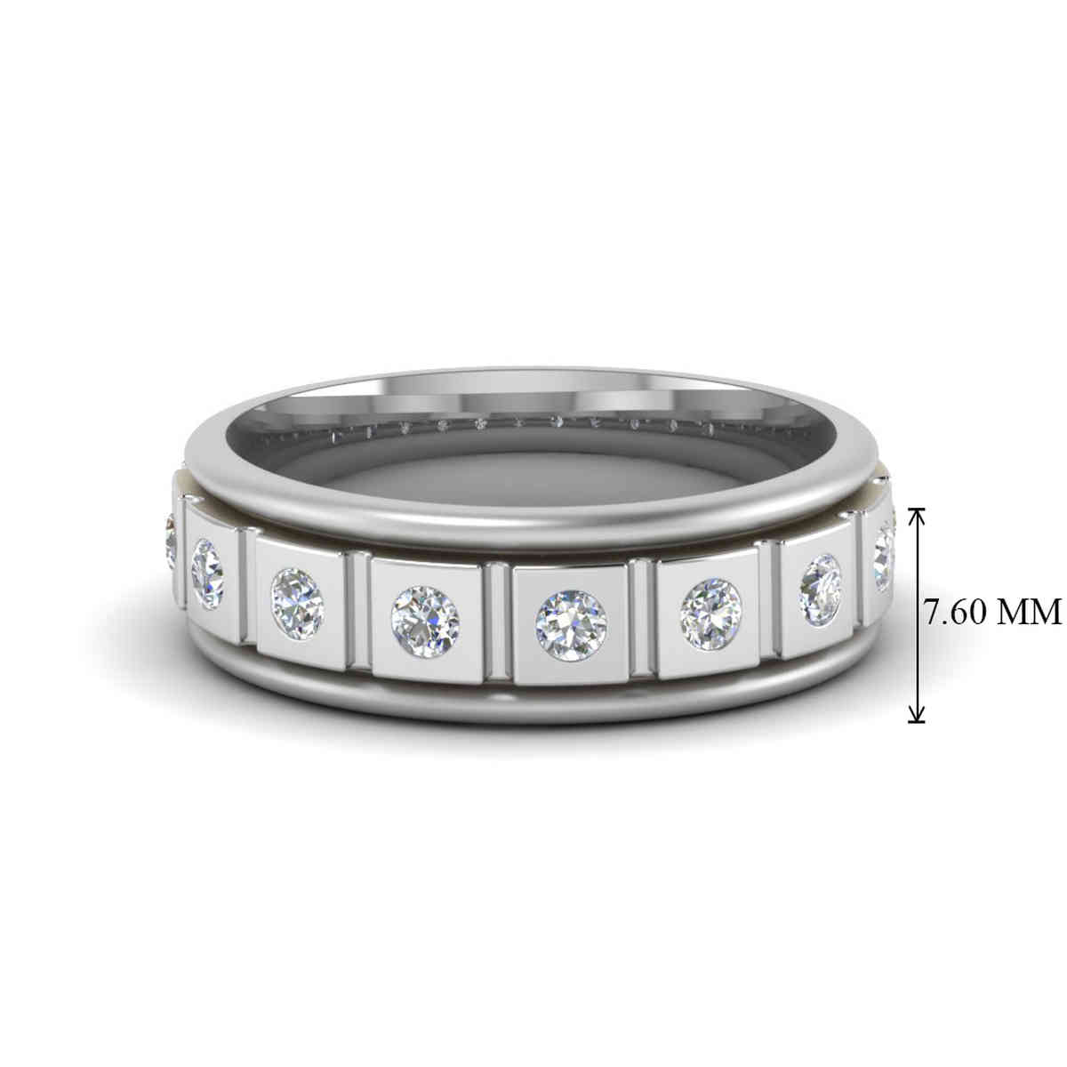 Mens Block Design Engagement Ring with 14K White Gold White Diamond