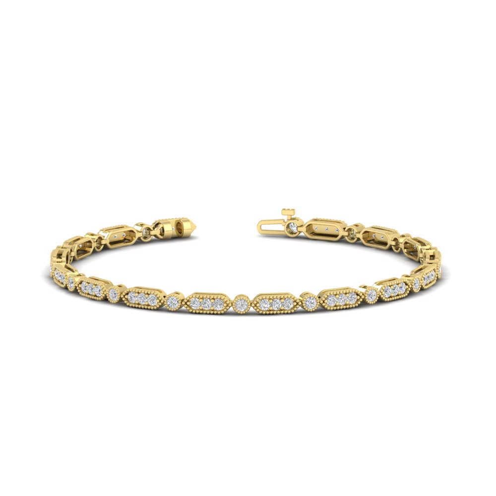Pave Set Women's Tennis Bracelet with 14K Yellow Gold White Diamond