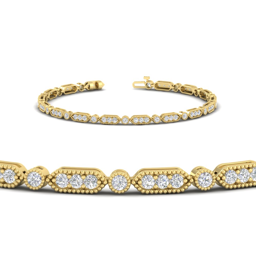 Pave Set Women's Tennis Bracelet with 14K Yellow Gold White Diamond