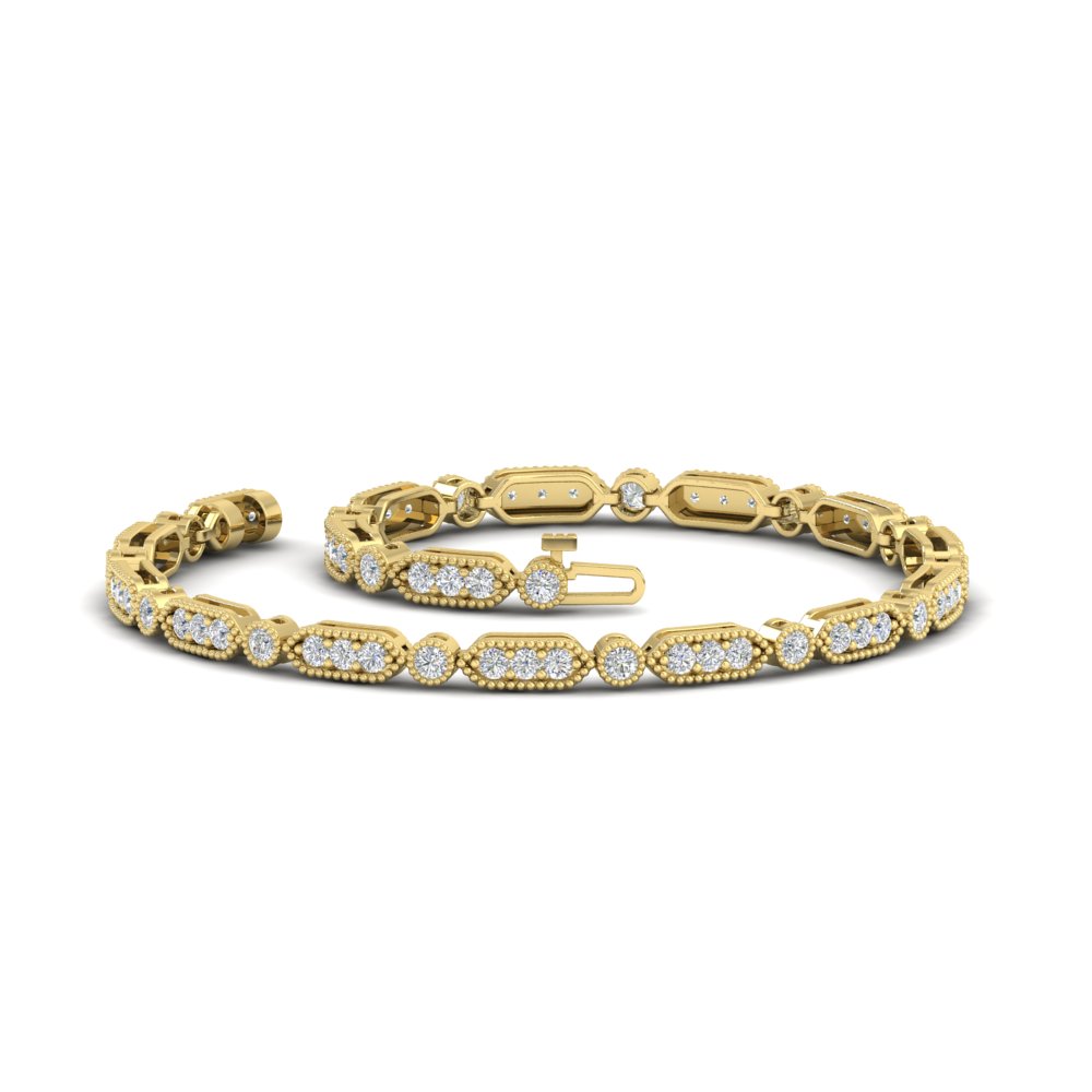 Pave Set Women's Tennis Bracelet with 14K Yellow Gold White Diamond