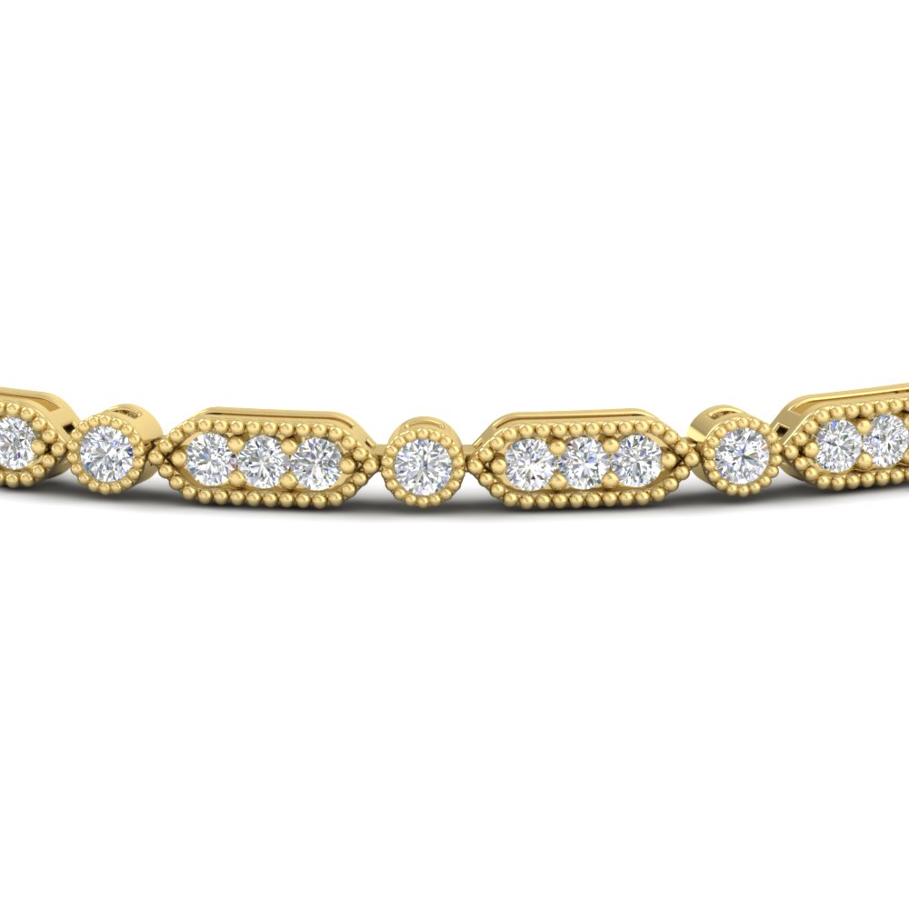 Pave Set Women's Tennis Bracelet with 14K Yellow Gold White Diamond