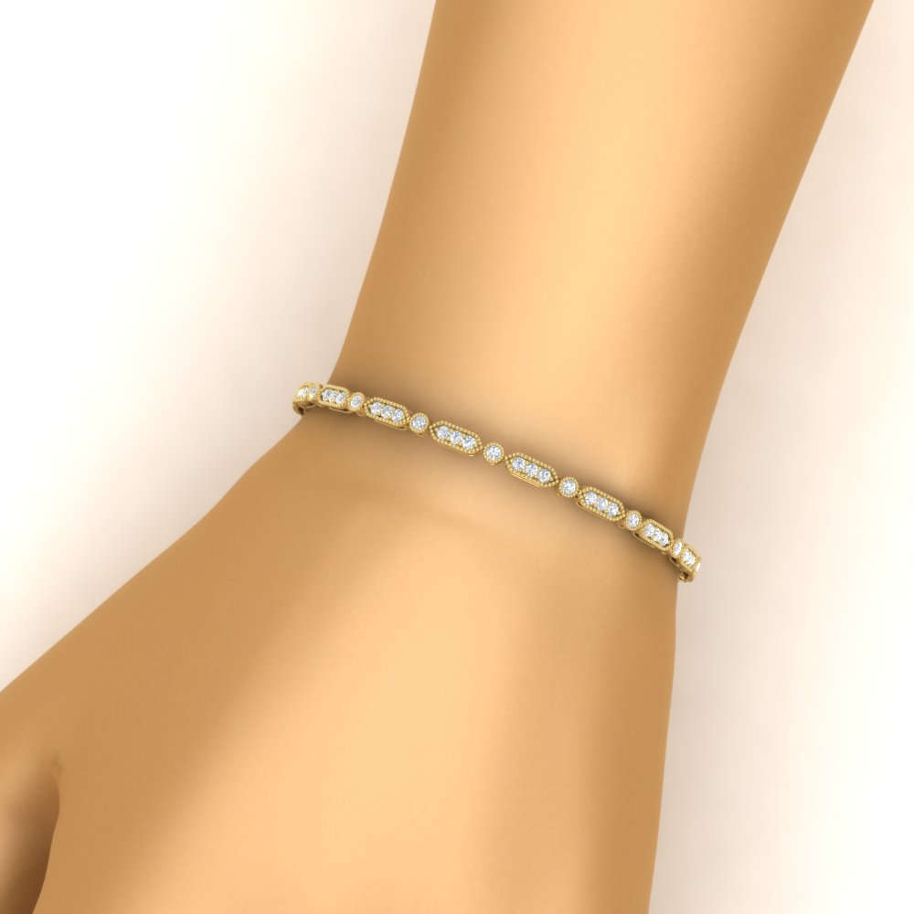 Pave Set Women's Tennis Bracelet with 14K Yellow Gold White Diamond