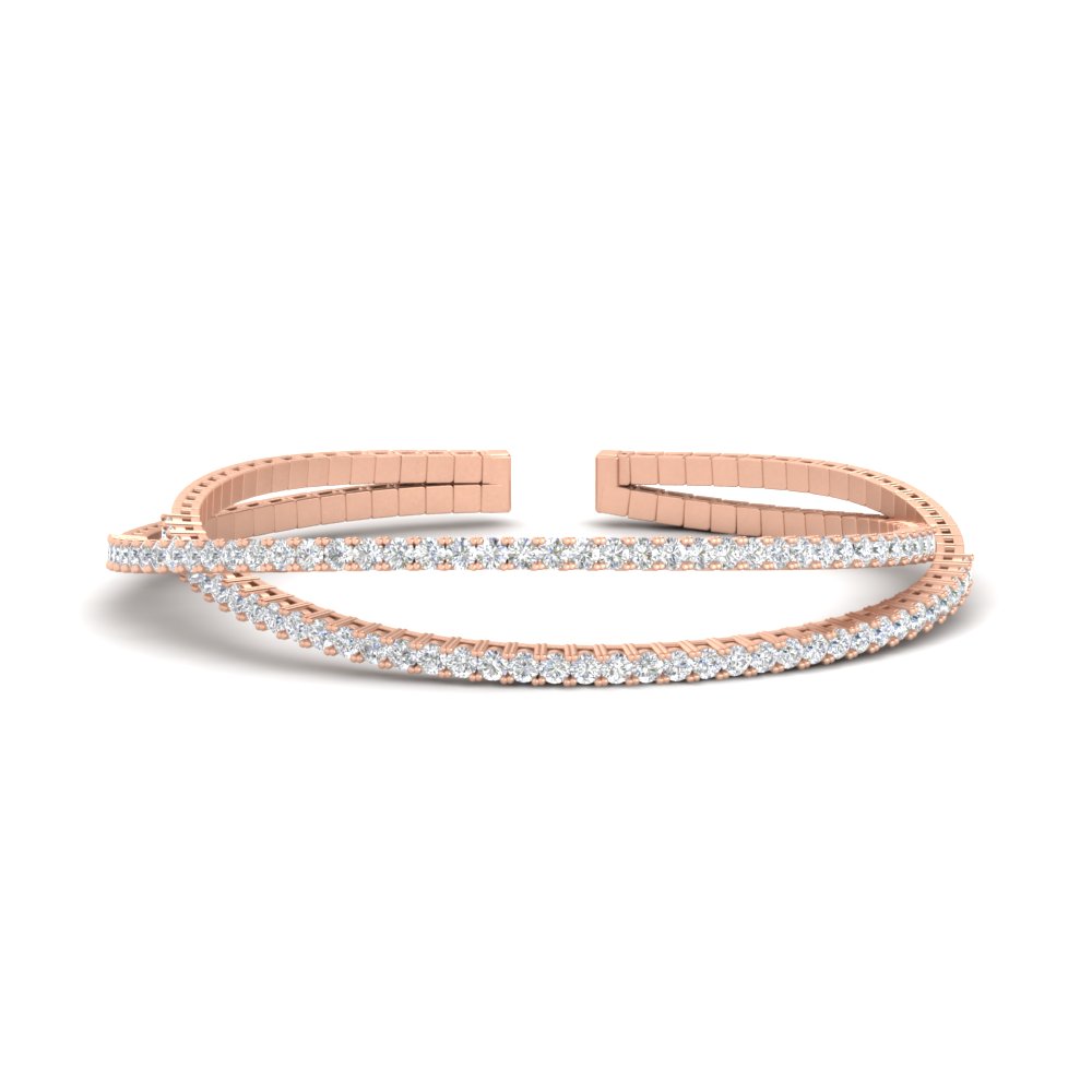 Criss Cross Cuff Tennis Bracelet with 14K Rose Gold White Diamond