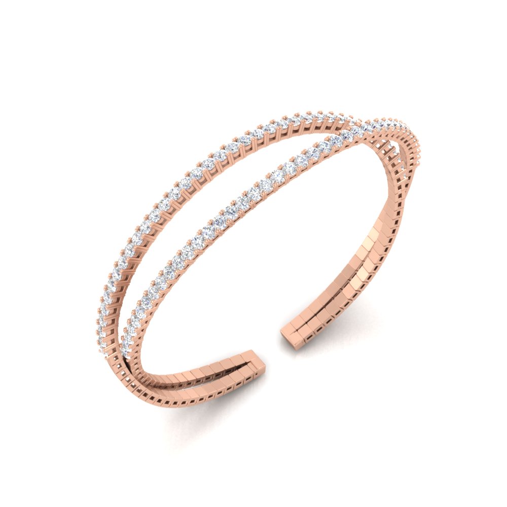 Criss Cross Cuff Tennis Bracelet with 14K Rose Gold White Diamond