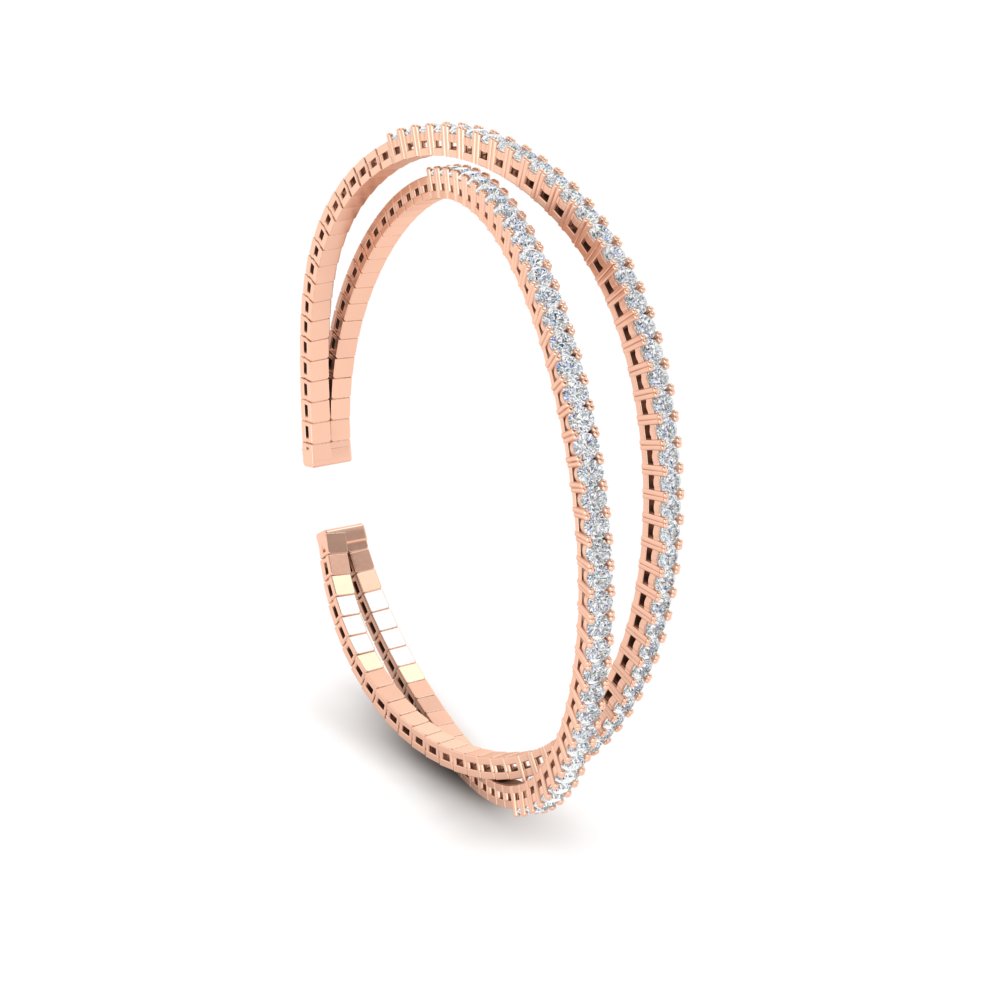 Criss Cross Cuff Tennis Bracelet with 14K Rose Gold White Diamond