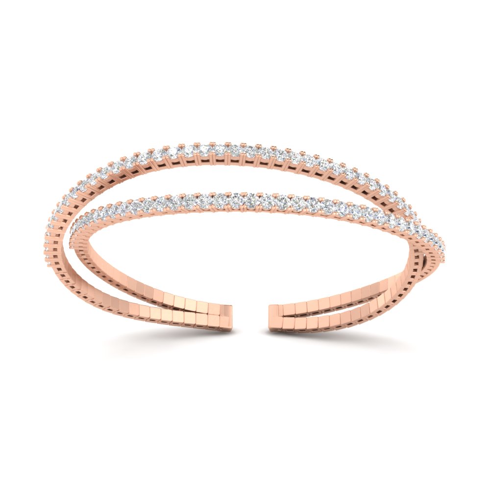 Criss Cross Cuff Tennis Bracelet with 14K Rose Gold White Diamond