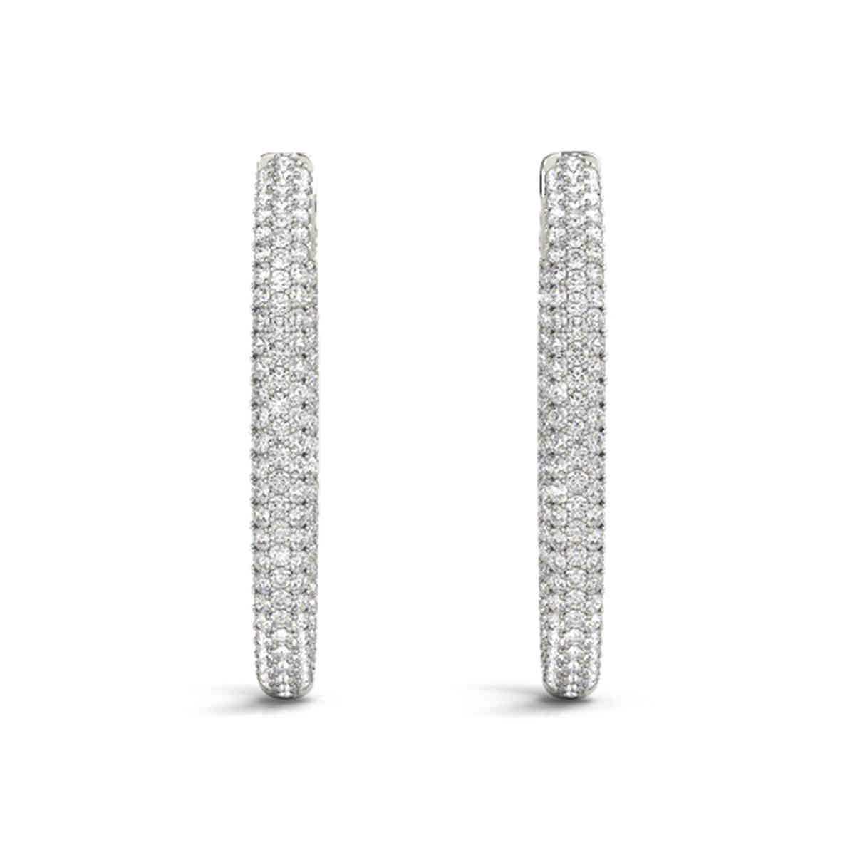 Oval Inside Out Diamond Hoop Earring with 14K White Gold White Diamond