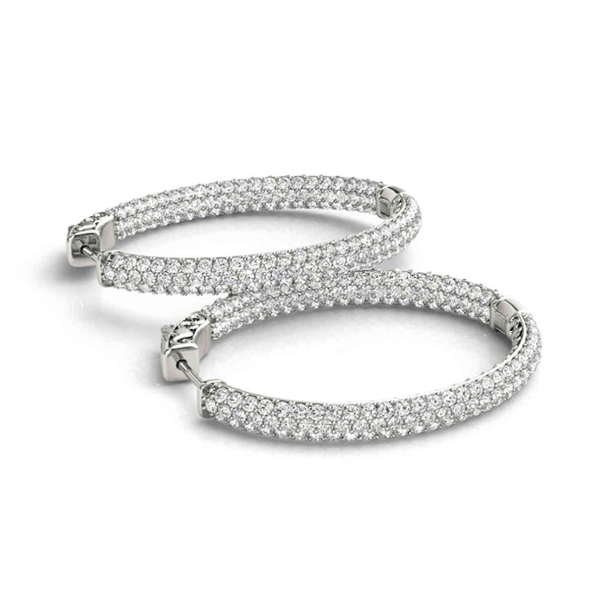 Oval Inside Out Diamond Hoop Earring with 14K White Gold White Diamond
