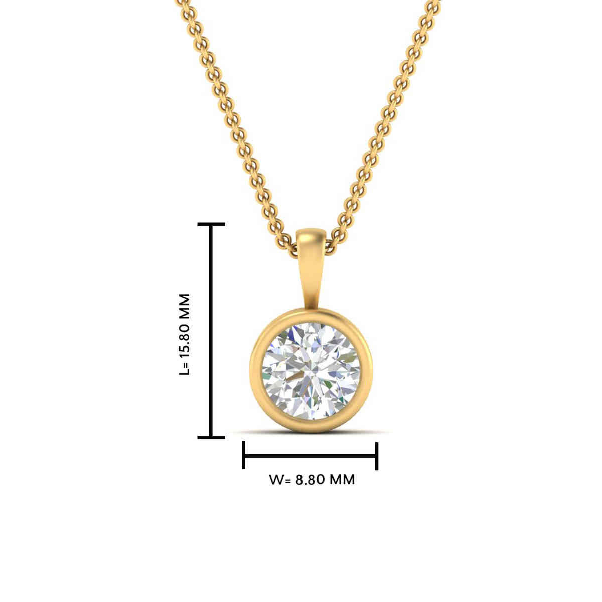 1.50 Carat Round Diamond Bezel Solitaire Pendant with 14K Yellow Gold White Diamond