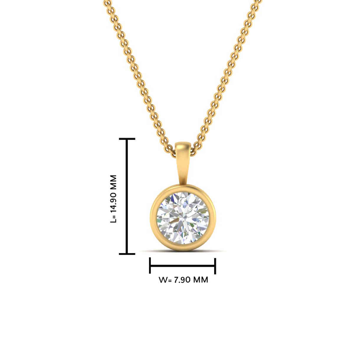 1 Carat Round Diamond Bezel Solitaire Pendant with 14K Yellow Gold White Diamond