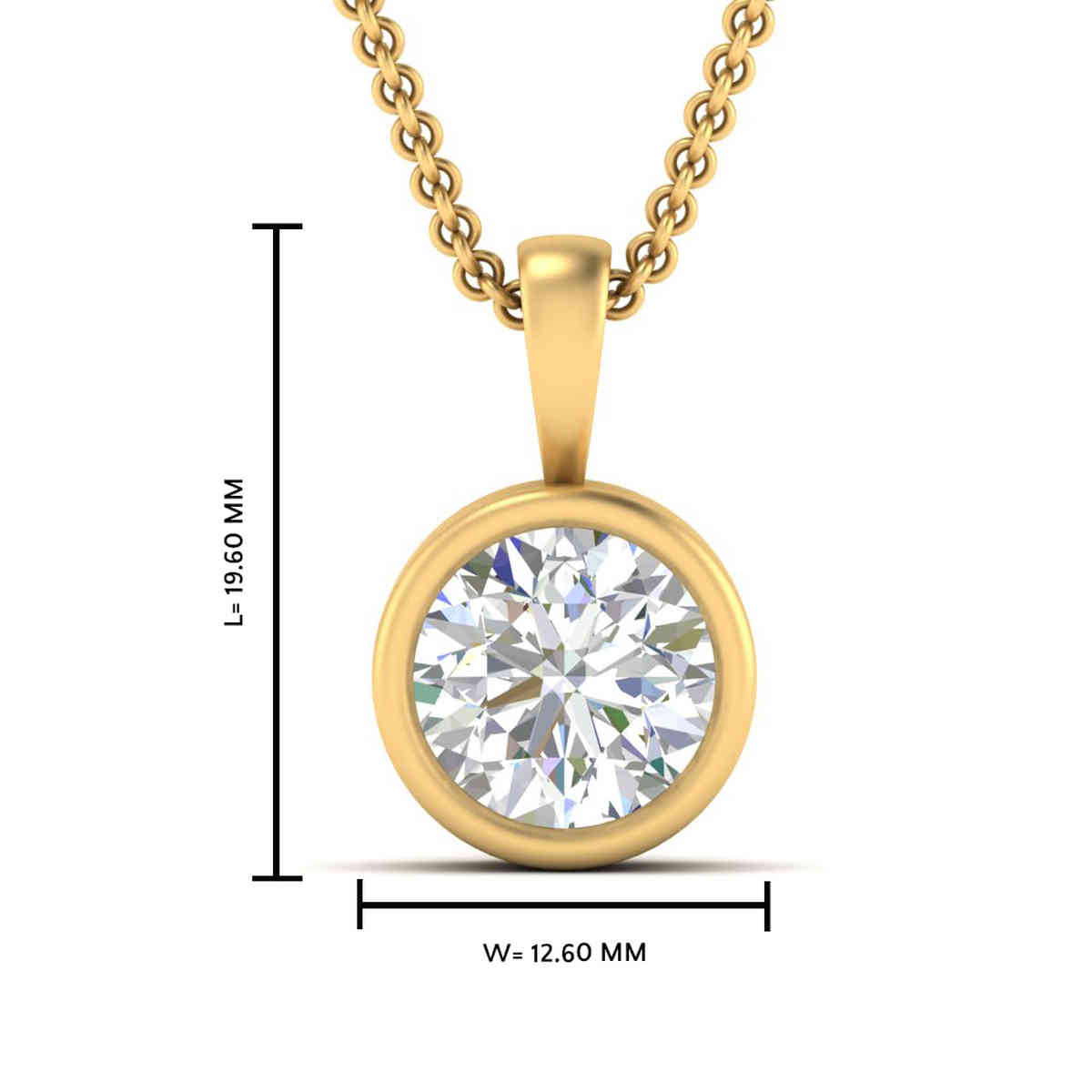 5 Carat Round Diamond Bezel Solitaire Pendant with 14K Yellow Gold White Diamond