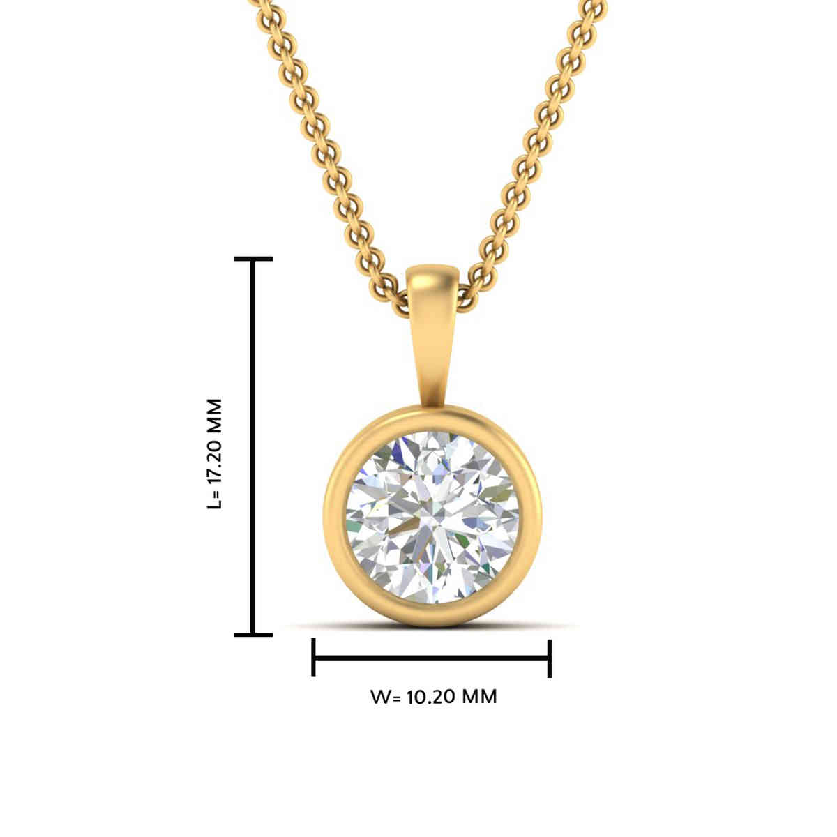 Round Diamond Bezel Solitaire Pendant 2.50 Carat with 14K Yellow Gold White Diamond