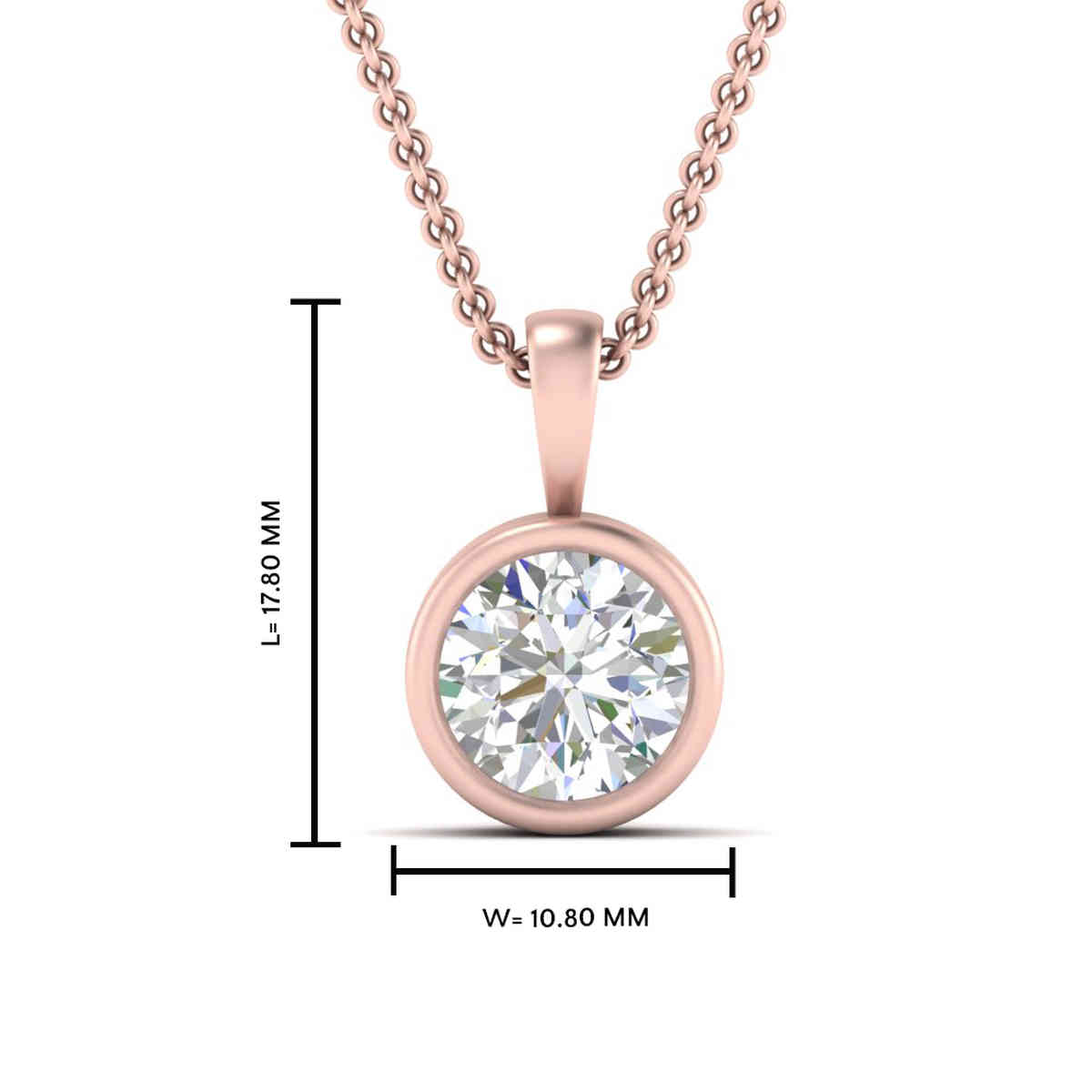 Round Diamond Bezel Solitaire Pendant 3.00 Carat with 14K Rose Gold White Diamond