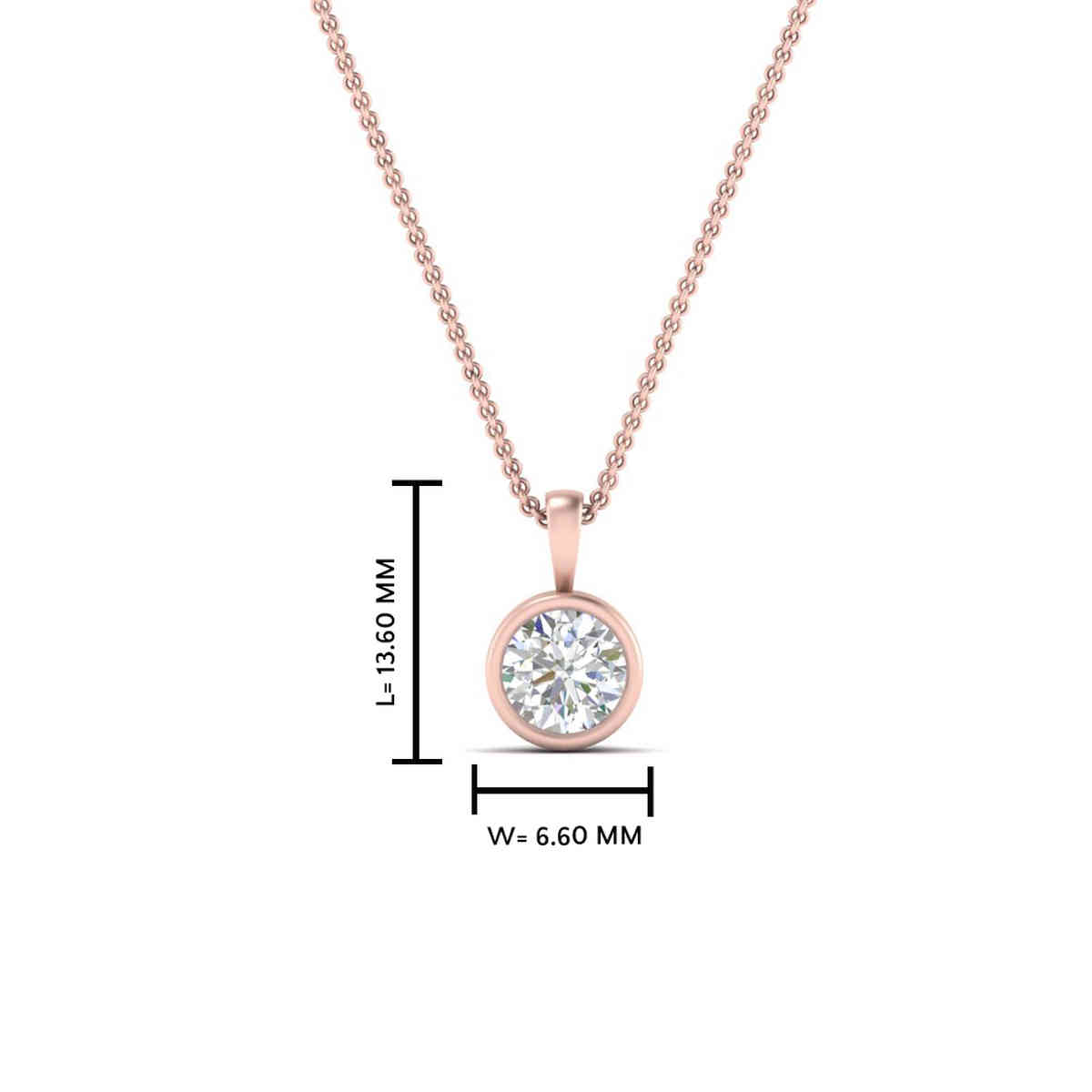 Round Diamond Bezel Solitaire 0.50 Ct Pendant with 14K Rose Gold White Diamond
