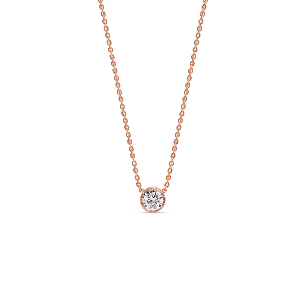 0.10 Carat Round Bezel Solitaire Pendant with 14K Rose Gold White Diamond