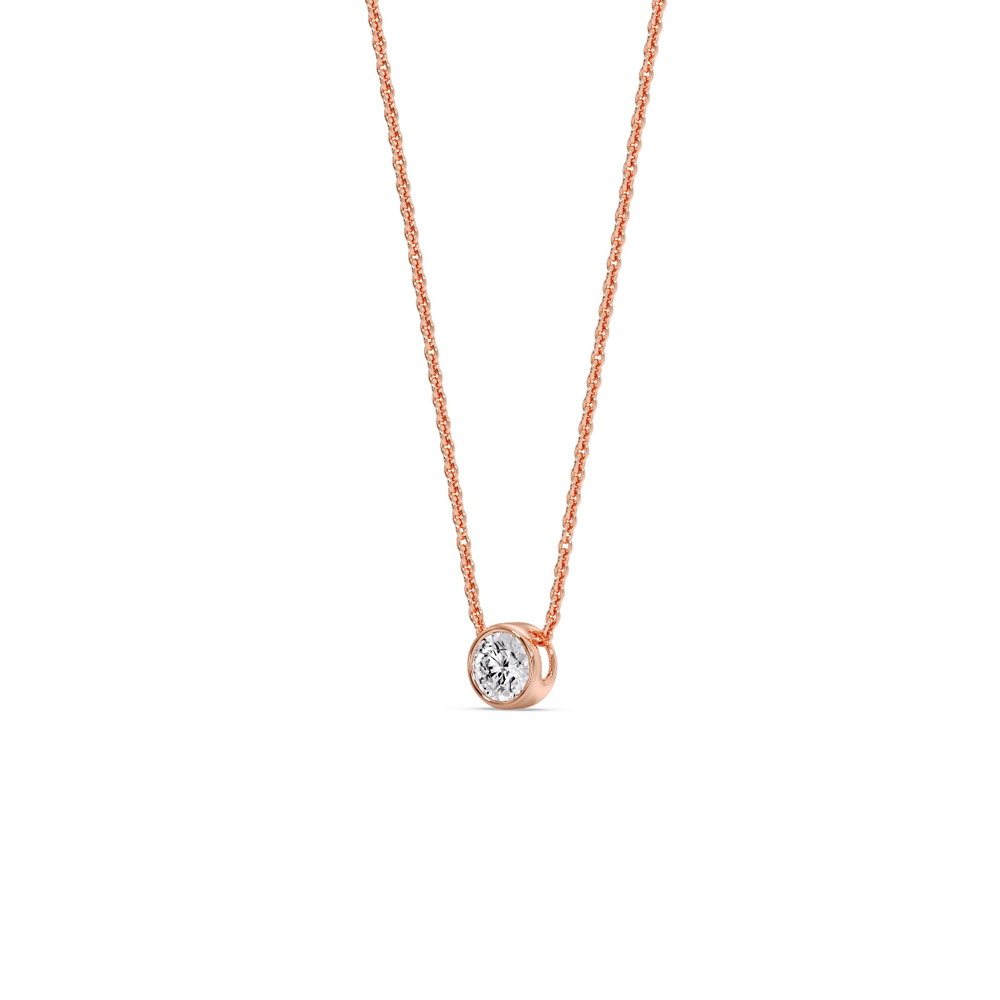 0.10 Carat Round Bezel Solitaire Pendant with 14K Rose Gold White Diamond