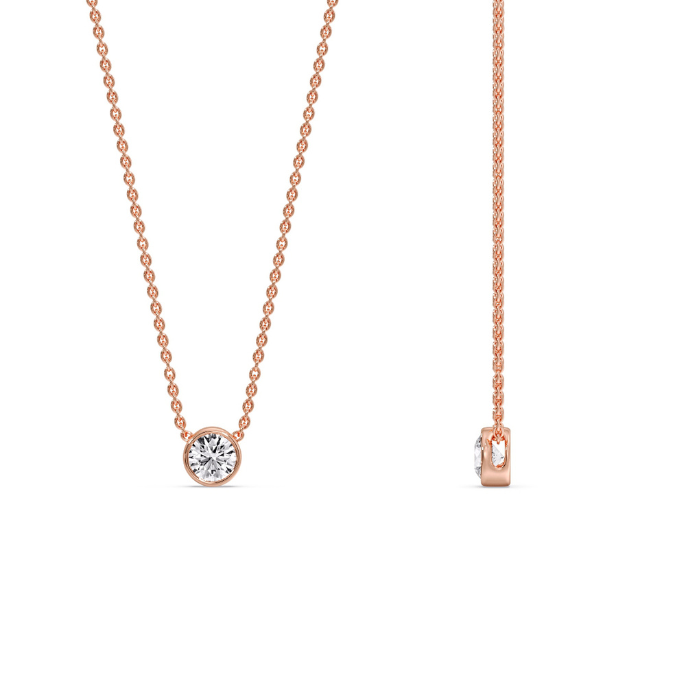0.10 Carat Round Bezel Solitaire Pendant with 14K Rose Gold White Diamond