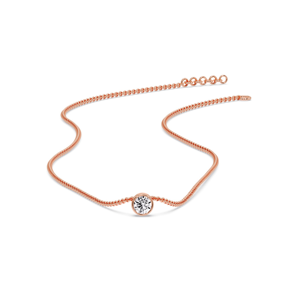 0.10 Carat Round Bezel Solitaire Pendant with 14K Rose Gold White Diamond