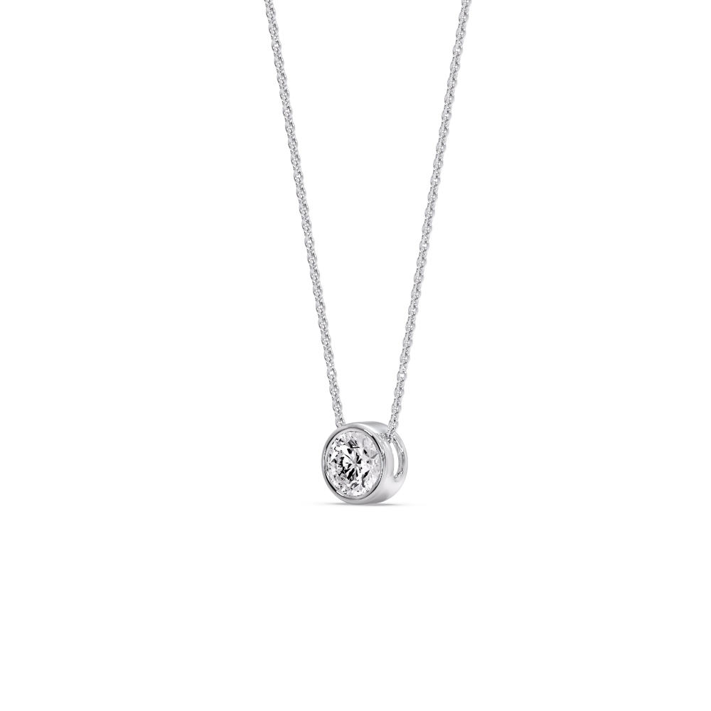 0.25 Ct. Round Bezel Solitaire Pendant with 14K White Gold White Diamond