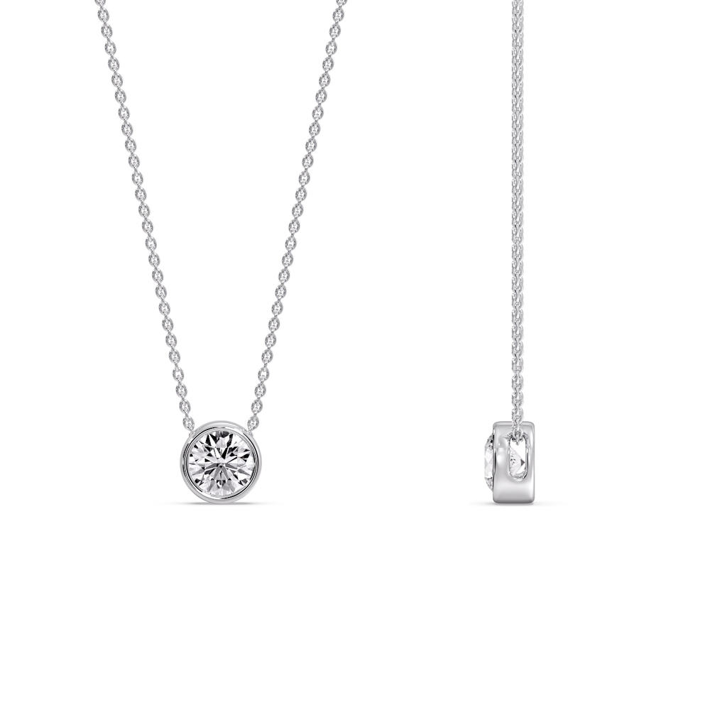 0.25 Ct. Round Bezel Solitaire Pendant with 14K White Gold White Diamond