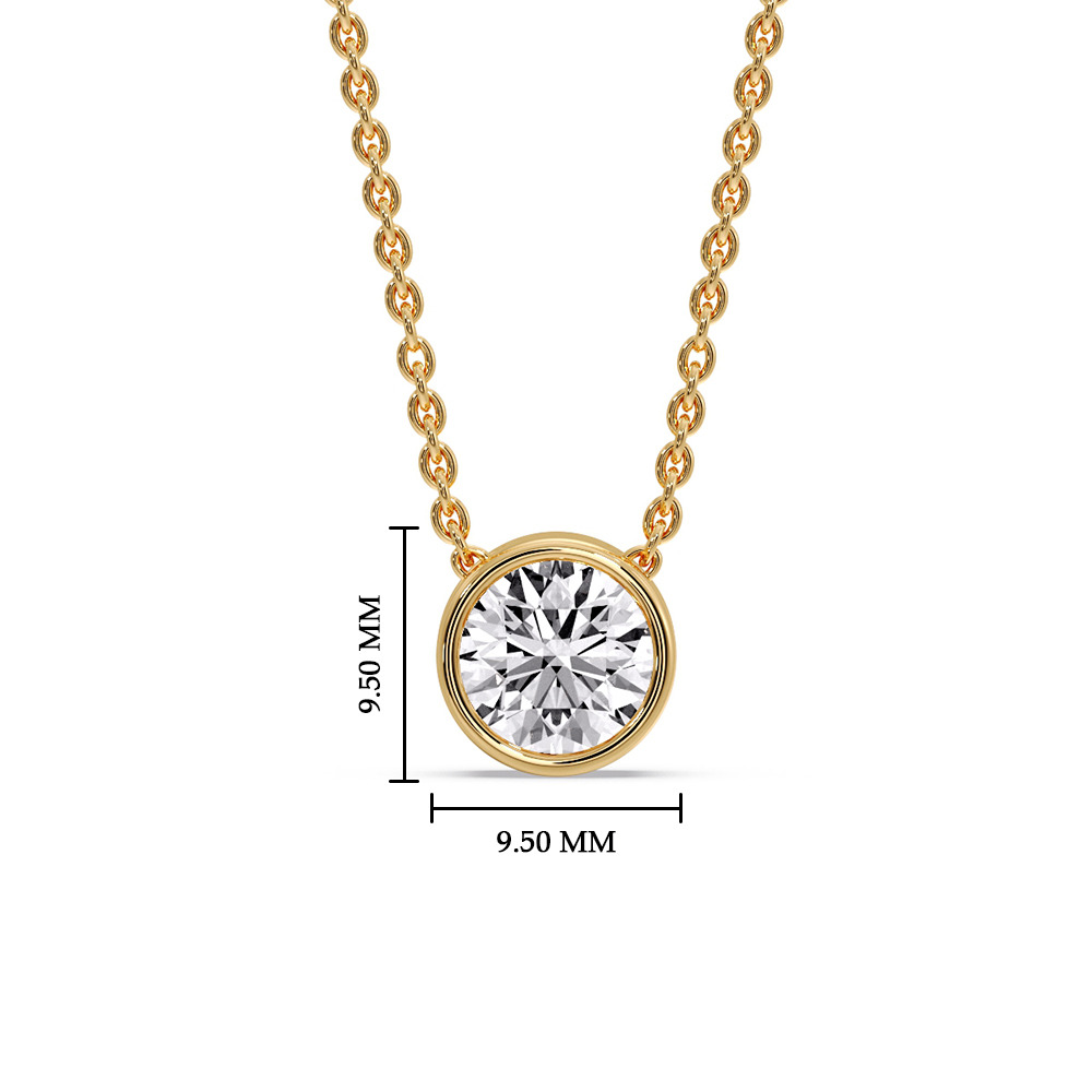 2 Carat Round Bezel Solitaire Diamond Pendant with 14K Yellow Gold White Diamond