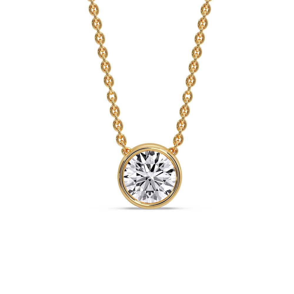 2 Carat Round Bezel Solitaire Diamond Pendant with 14K Yellow Gold White Diamond