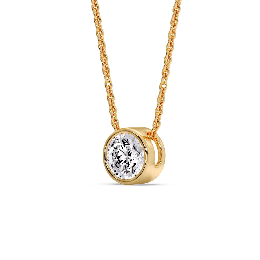 2 Carat Round Bezel Solitaire Diamond Pendant with 14K Yellow Gold White Diamond