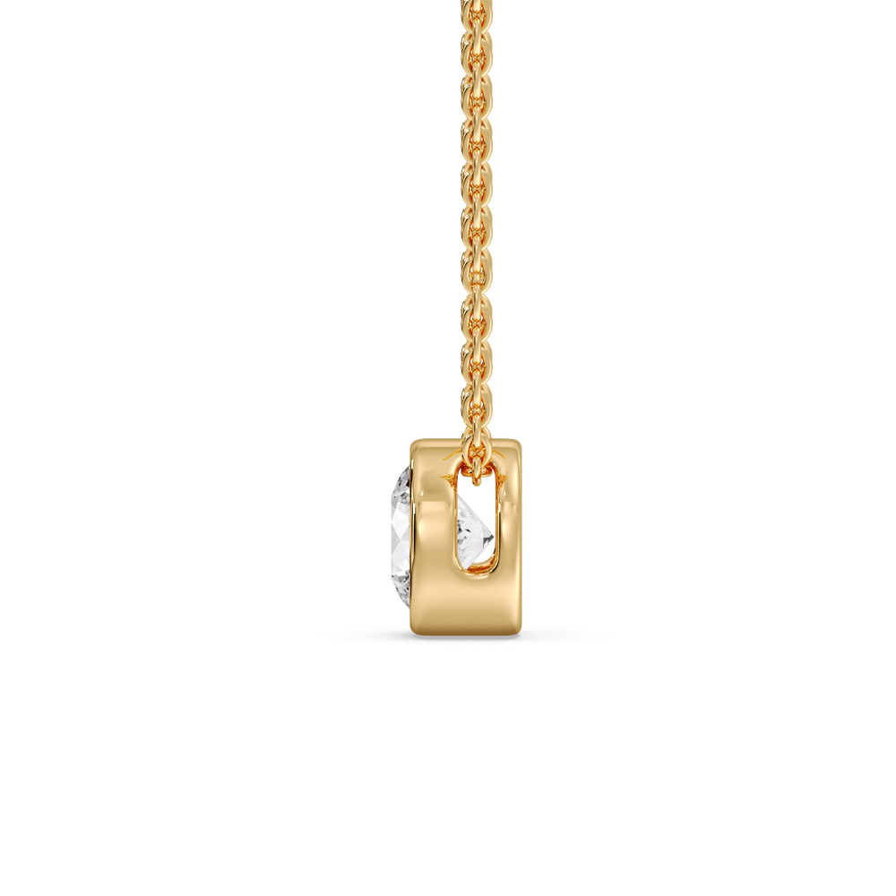2 Carat Round Bezel Solitaire Diamond Pendant with 14K Yellow Gold White Diamond