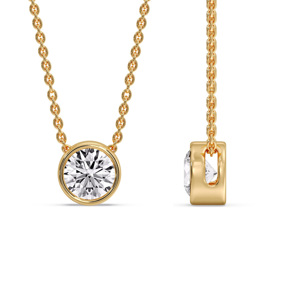 2 Carat Round Bezel Solitaire Diamond Pendant with 14K Yellow Gold White Diamond