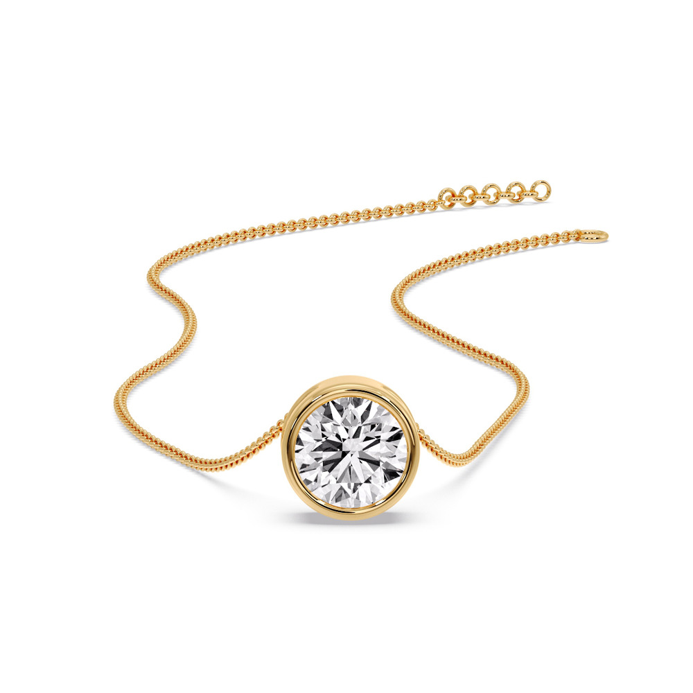 2 Carat Round Bezel Solitaire Diamond Pendant with 14K Yellow Gold White Diamond