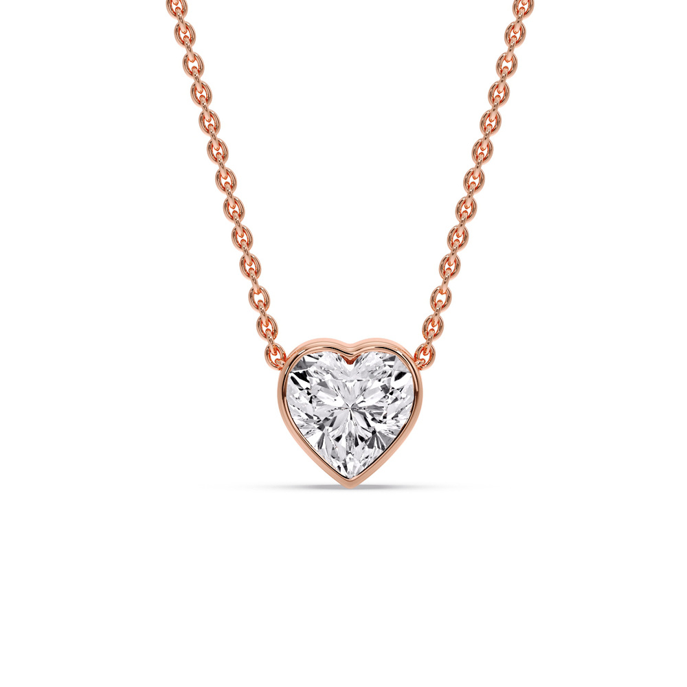 Bezel Heart Pendant with 14K Rose Gold White Diamond