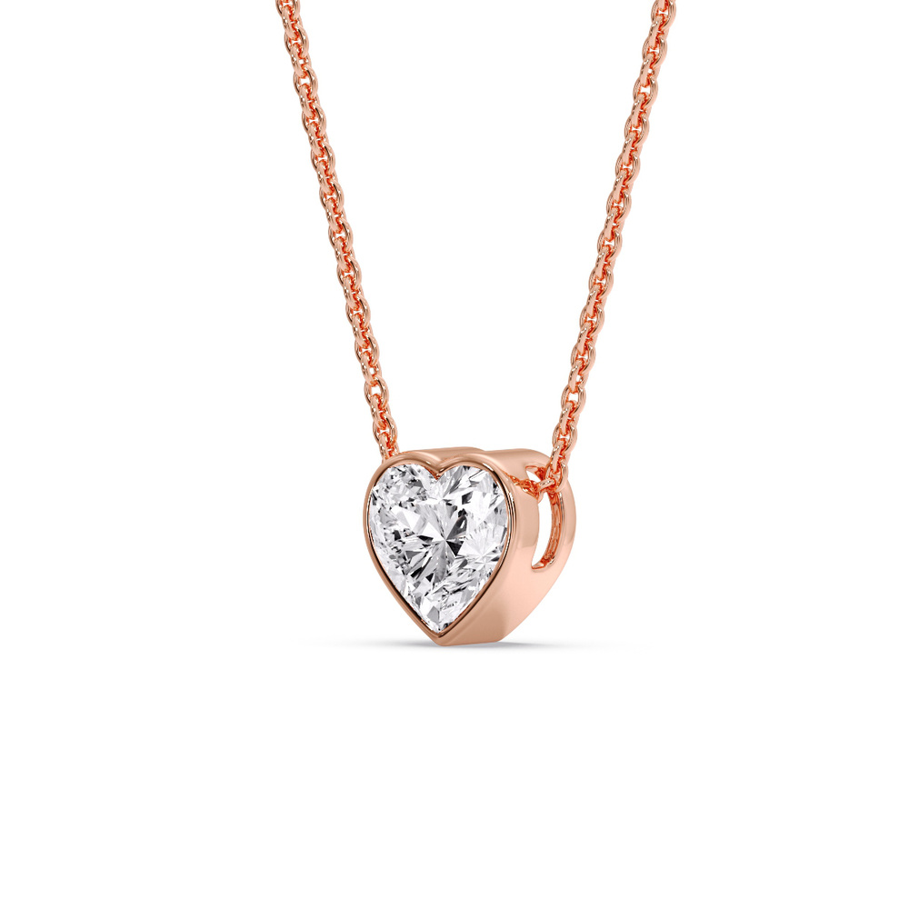 Bezel Heart Pendant with 14K Rose Gold White Diamond