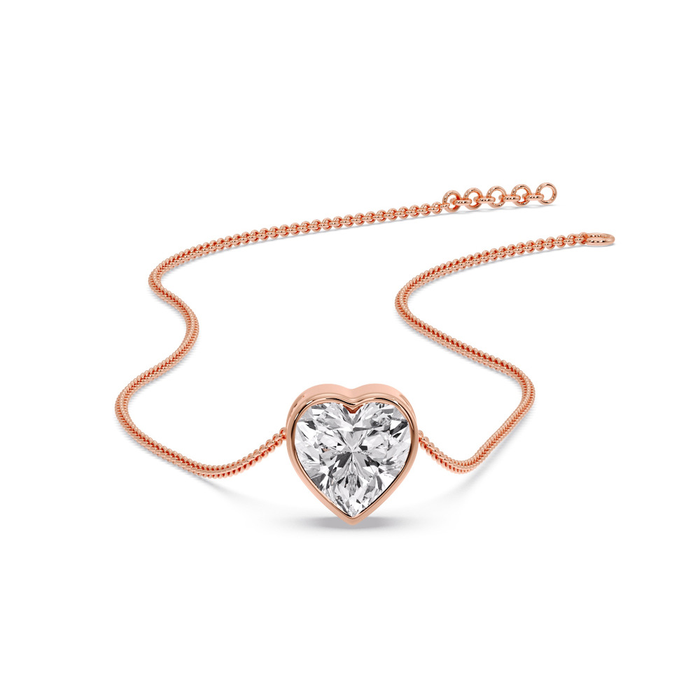 Bezel Heart Pendant with 14K Rose Gold White Diamond
